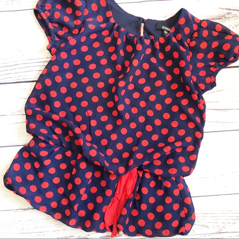 ZUNIE l Girls red/blue polka dot top size 6 - Picture 1 of 3